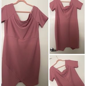 Blush Pink/Mauve off the shoulder midi dress